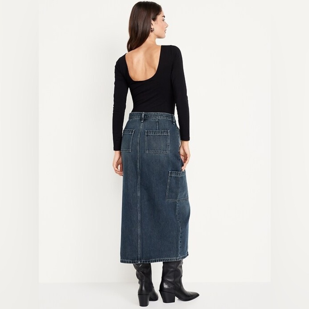 Old Navy Mid-Rise Denim Cargo Maxi Skirt Size 8 - Picture 5 of 5